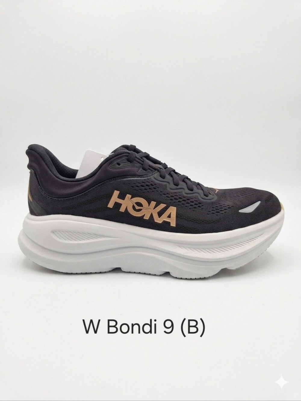 Hoka Women's Bondi 9 Running Shoe — Black with Gold Accents (B)